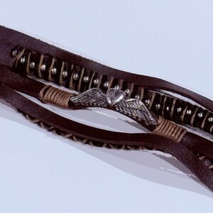 Brown Leather Bracelet with Silver Accents